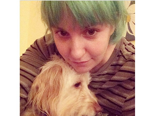 Lena Dunham Instagram Photo with Dog/Green Hair h