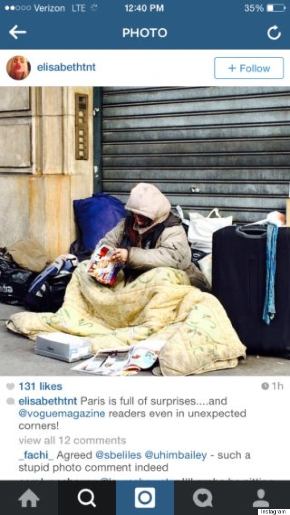 homeless person reading vogue